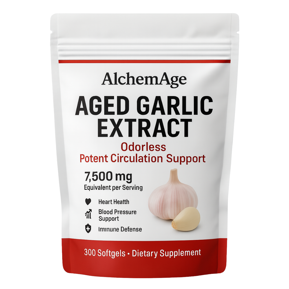 Blood Pressure Supplement - Aged Garlic Extract 7500mg - Odorless - AlchemAge - 30 Day Supply